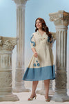 Ivory Blue Cotton Flex Midi Dress