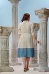 Ivory Blue Cotton Flex Midi Dress