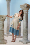 Ivory Blue Cotton Flex Midi Dress