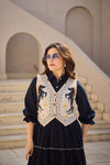 Navy Tiered Dress with Horse Motif Embroidered Vest