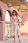 Pink Embroidered Jacket Layered Tiered Dress