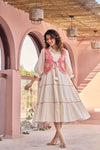 Pink Embroidered Jacket Layered Tiered Dress