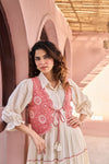 Pink Embroidered Jacket Layered Tiered Dress