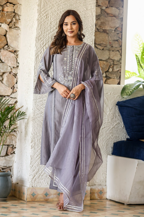 Digital Printed Pintuck Kurta & Sharara Set in Gazzi Silk