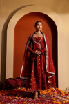 Embroidered Roman Silk Angrakha Set with Organza Dupatta