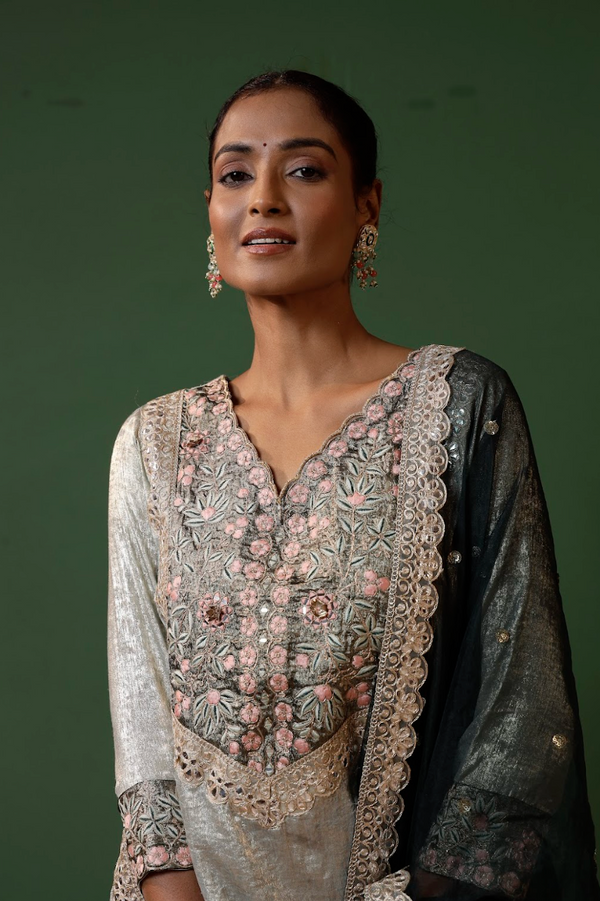 Embroidered Silk-Blend Sharara Kurta Set with Organza Dupatta