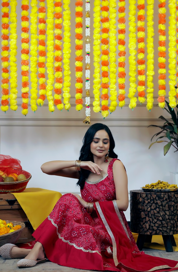 Flex Muslin Anarkali Kurta & Pants 3-Piece Set with Net Dupatta