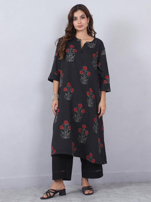 Cotton Kurta Pant Set with Block Print