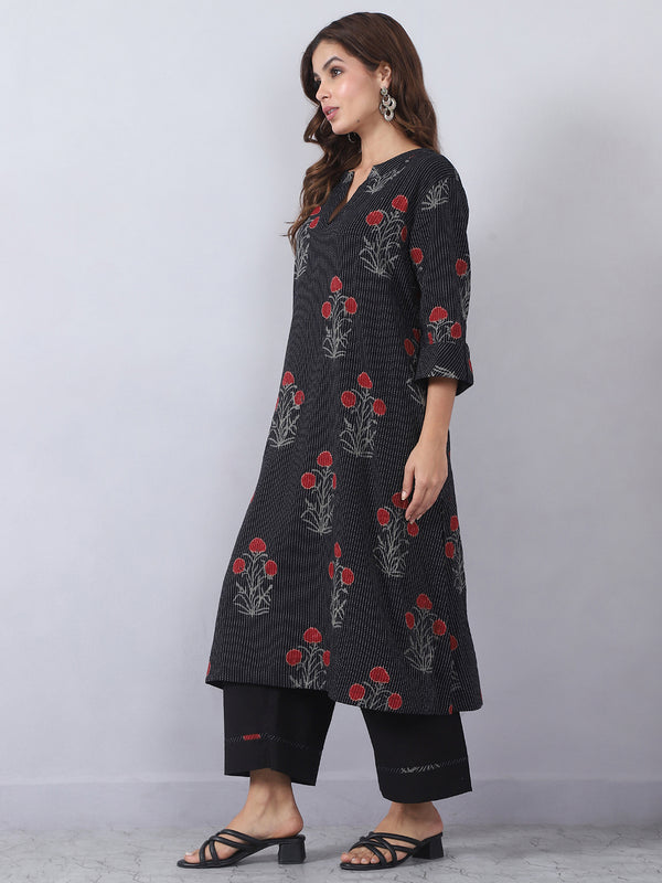 Cotton Kurta Pant Set with Block Print