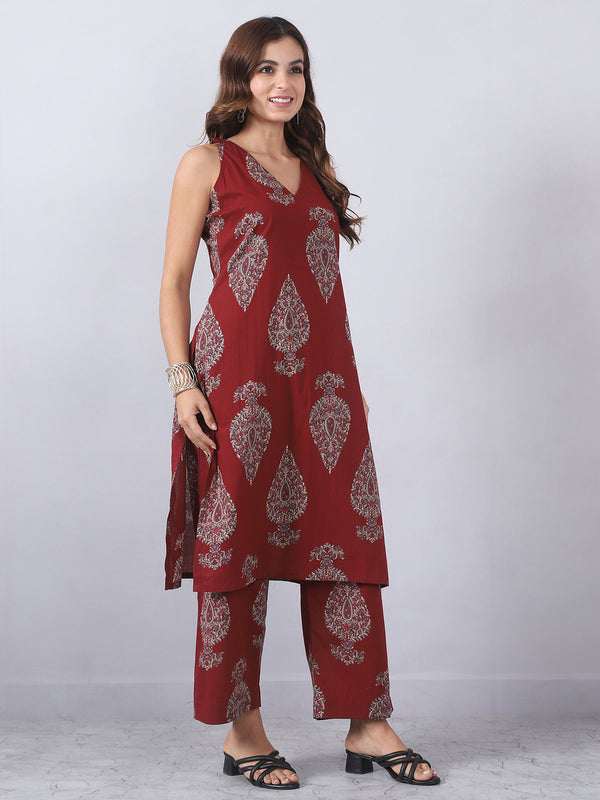 Blue and Maroon Kurta Pants Set