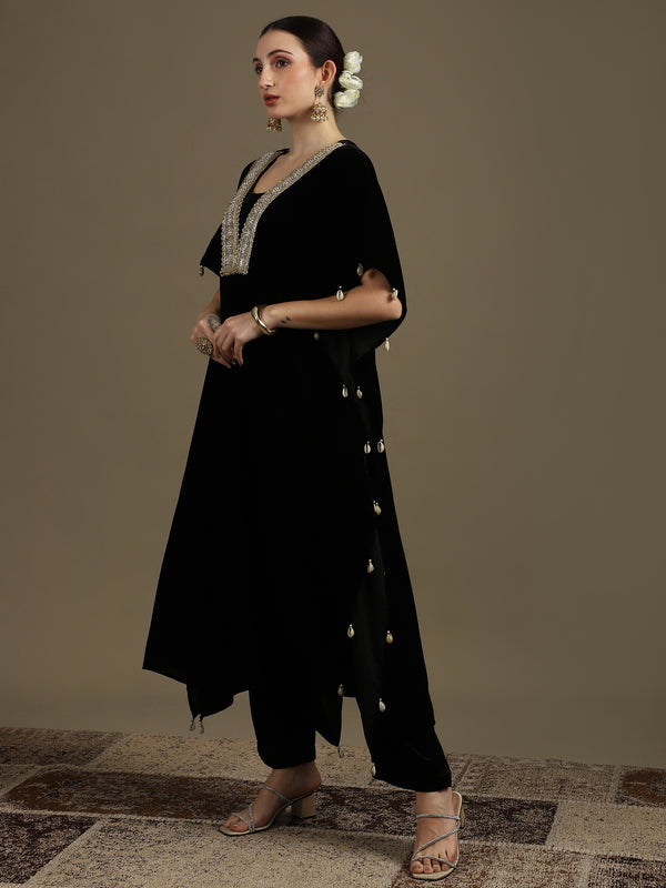 Black Micro Velvet Kaftan Set