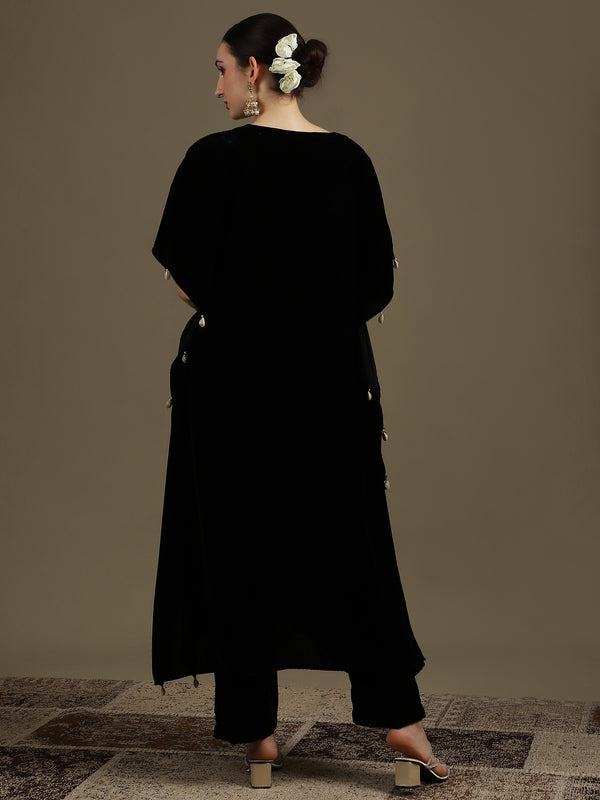 Black Micro Velvet Kaftan Set