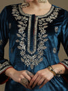 Straight Fit Teal Blue Velvet Kurti Set with Organza Dupatta