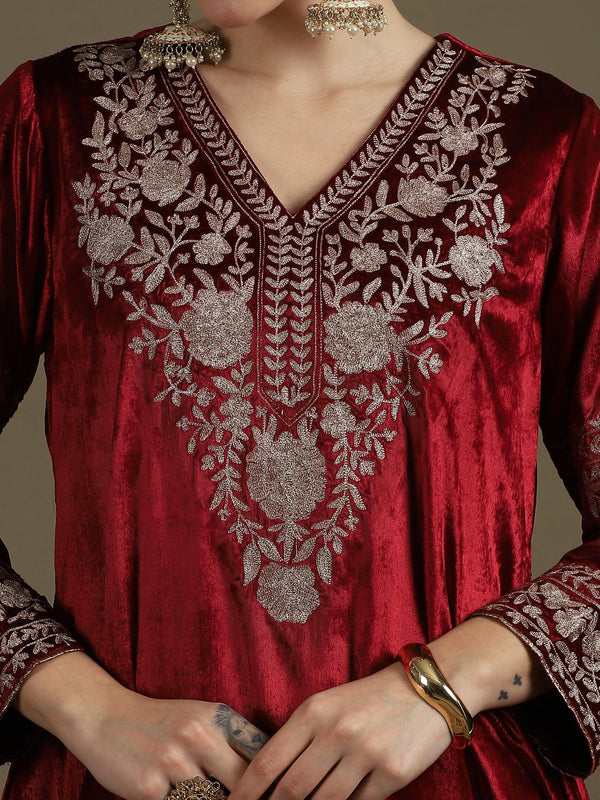 Choga Style Mehroon & Black Farshi Salwaar Set with Dupatta