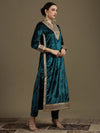 Long Straight Rama Green Velvet Kurti Set (Kaftan Fit)