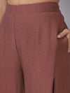 Brown Cord Set with String Detail and Side Slits