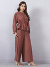 Brown Cord Set with String Detail and Side Slits