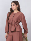 Brown Cord Set with String Detail and Side Slits
