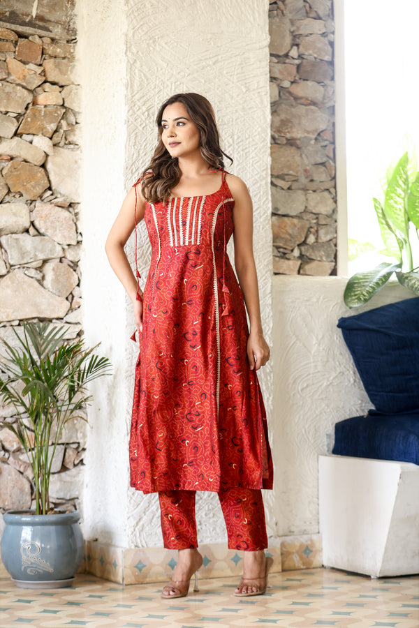 Bandhani Foil Printed Sleeveless Suit Set