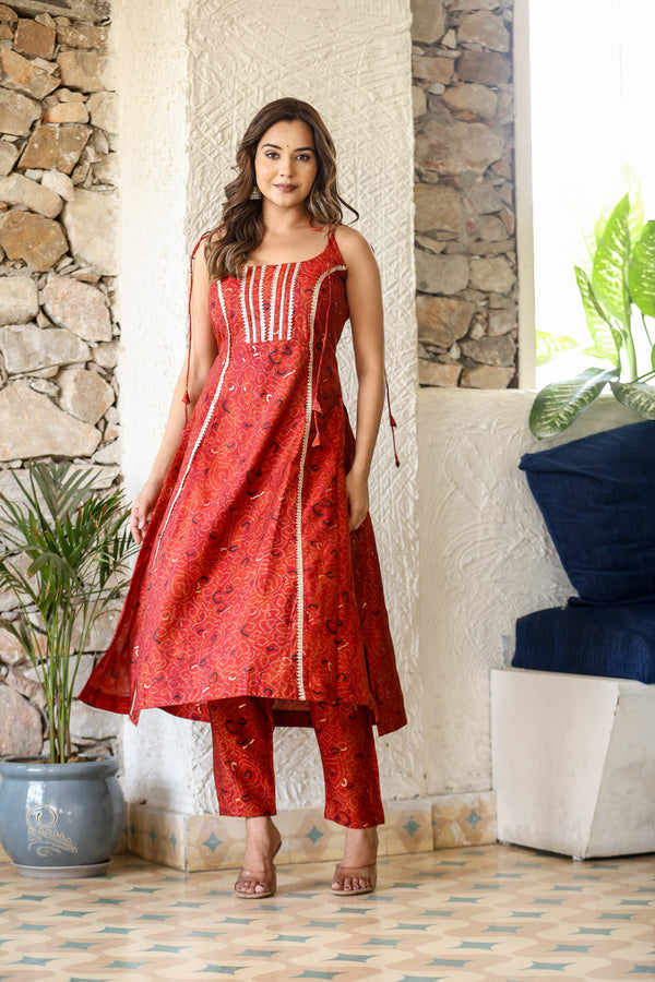 Bandhani Foil Printed Sleeveless Suit Set