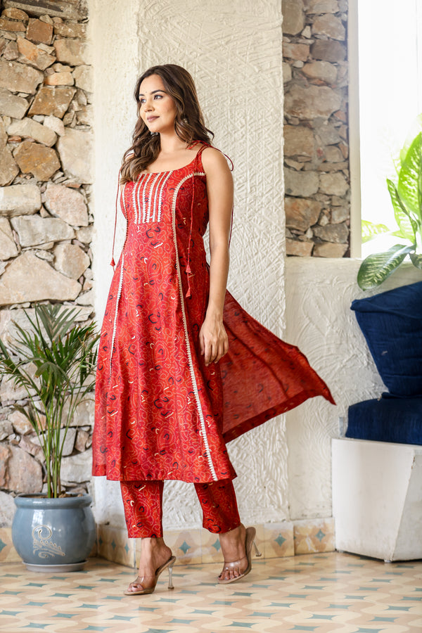 Bandhani Foil Printed Sleeveless Suit Set