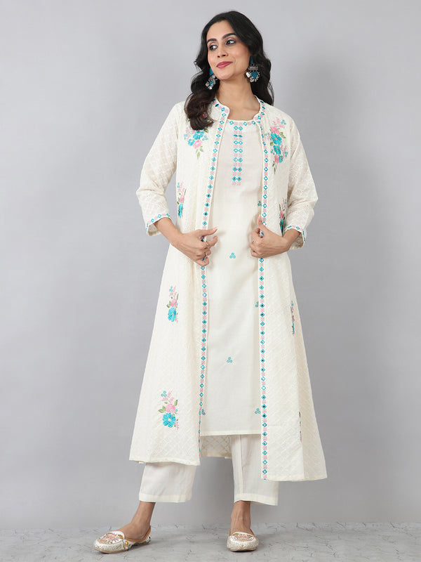 Premium Multi Embroidered Jacket Kurta Set