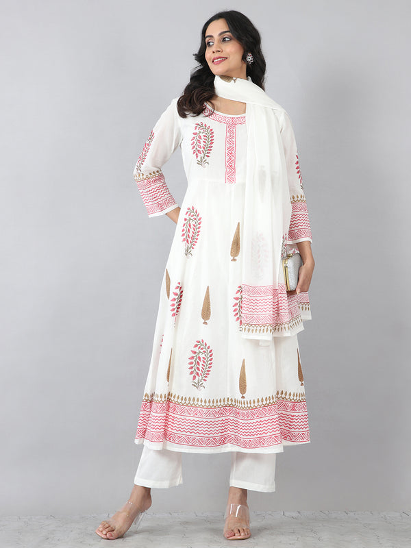 Block Print Cotton Cambric Anarkali Suit Set