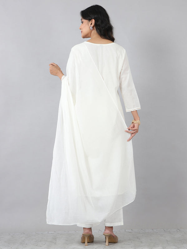 White Floral Embroidered Kurta Set