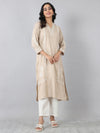 Pastel Grey Overlap V-Neck Embroidered Rayon Kurti