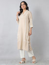Pastel Grey Overlap V-Neck Embroidered Rayon Kurti