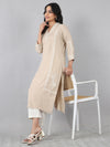 Pastel Grey Overlap V-Neck Embroidered Rayon Kurti