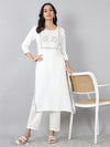 Off White Heritage Embroidered Rayon Kurti