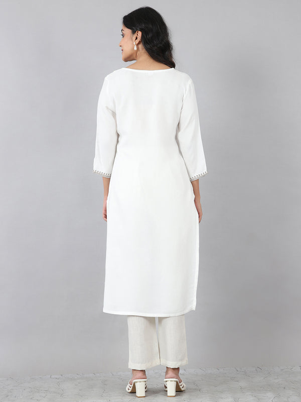 Off White Heritage Embroidered Rayon Kurti