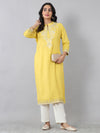 Bright Yellow Embroidered Everyday Rayon Kurti