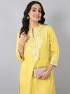 Bright Yellow Embroidered Everyday Rayon Kurti