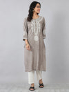 Taupe Grey Thread Embroidered Rayon Kurti
