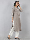 Taupe Grey Thread Embroidered Rayon Kurti
