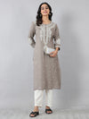 Taupe Grey Thread Embroidered Rayon Kurti