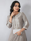 Taupe Grey Thread Embroidered Rayon Kurti