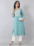 Aqua Blue V-Neck Embroidered Rayon Kurti