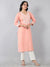 Peach White Thread Embroidered Rayon Kurti
