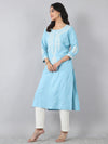 Sky Blue Classic Embroidered Rayon Kurti