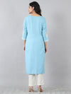 Sky Blue Classic Embroidered Rayon Kurti