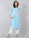Sky Blue Classic Embroidered Rayon Kurti