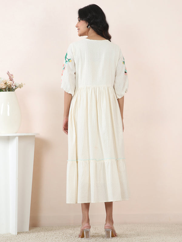 Embroidered Cotton Dobby Midi Dress