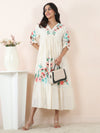 Embroidered Cotton Dobby Midi Dress