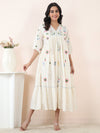 Ivory Garden Embroidered Cotton Dobby Midi Dress