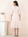 Peach Blossom Embroidered Cotton Cambric Midi Dress