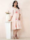 Peach Blossom Embroidered Cotton Cambric Midi Dress