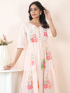 Peach Blossom Embroidered Cotton Cambric Midi Dress